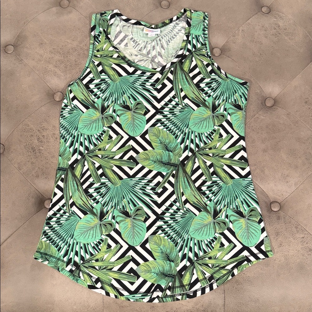 LuLaRoe Tank Tropical Green, Black & White Top - Size: Large
